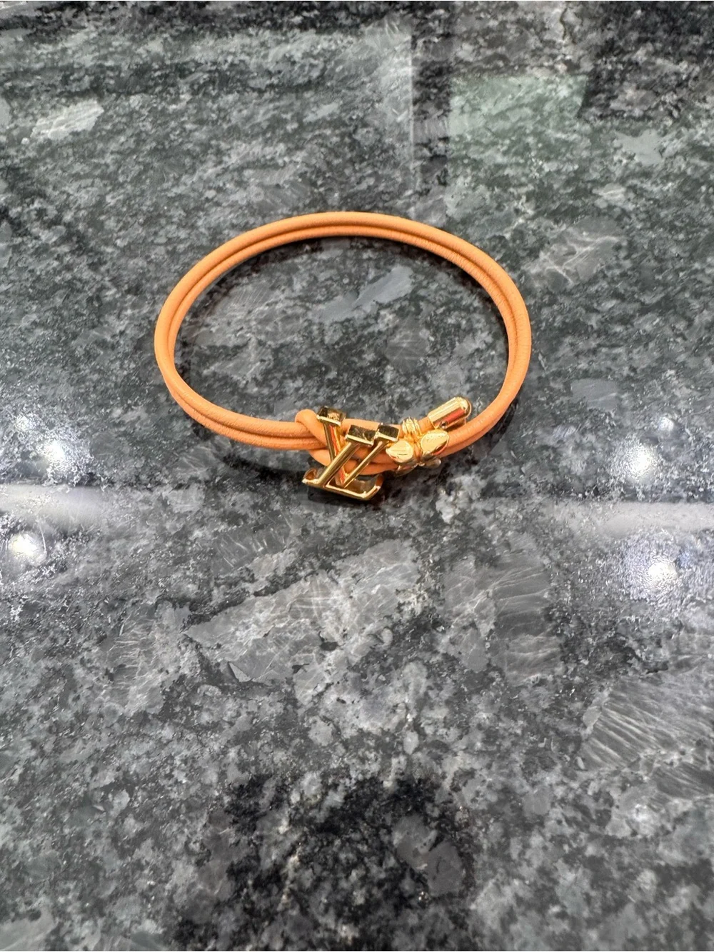 Louis Vuitton Peach Orange Double Cord Bracelet with Gold LV Charm